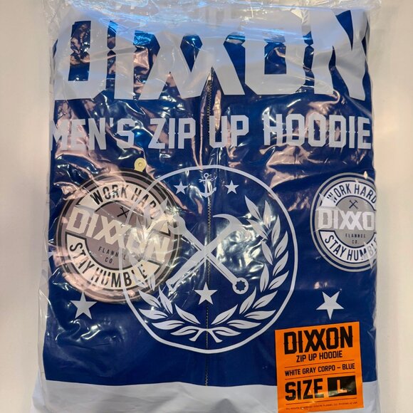 Dixxon Flannel Company: Gray Corpo Zip Up Hoodie, Blue, Men's LARGE, inc Bag/Tag - Picture 4 of 5